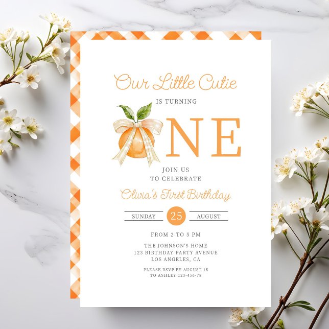 Invitación Modern Little Cutie Orange Citrus 1st Birthday (Modern Little Cutie Orange Citrus 1st Birthday Invitation)