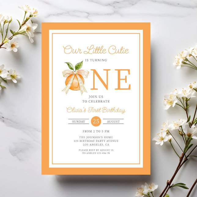 Invitación Modern Little Cutie Orange Citrus 1st Birthday (Modern Little Cutie Orange Citrus 1st Birthday Invitation)