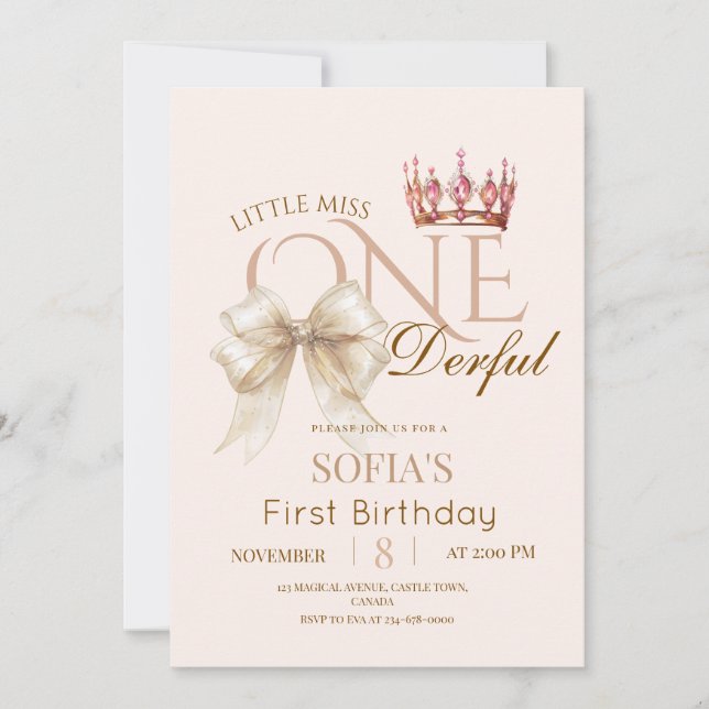 Invitación Modern Little Miss ONEderful First 1st Birthday  (Anverso)
