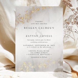 Invitación Modern Luxe Destellos Dorados Niebla Gris