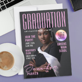 Invitación Modern Magazine Pink Graduation School Bachelor