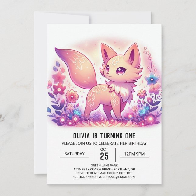 Invitación Modern Magical Fox 1er cumpleaños (Anverso)