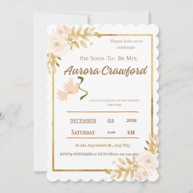Invitación Modern Magpie Botanical Border Bridal Shower Invit (Anverso)