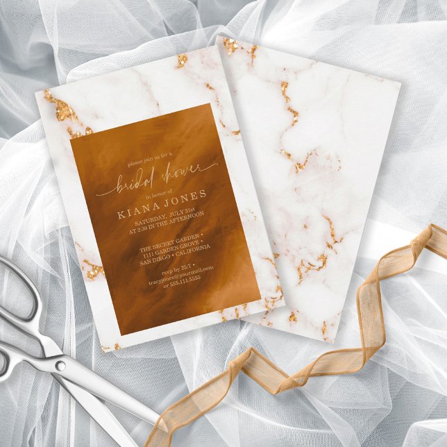 Invitación Modern Marble Purpurina Bridal Shower Gold ID816 (Front/Back In Situ)
