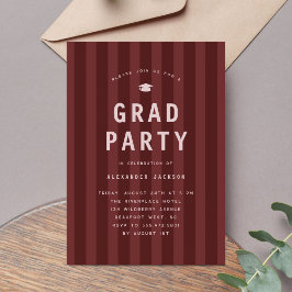 Invitación Modern Maroon Sporty Stripes Graduation Party