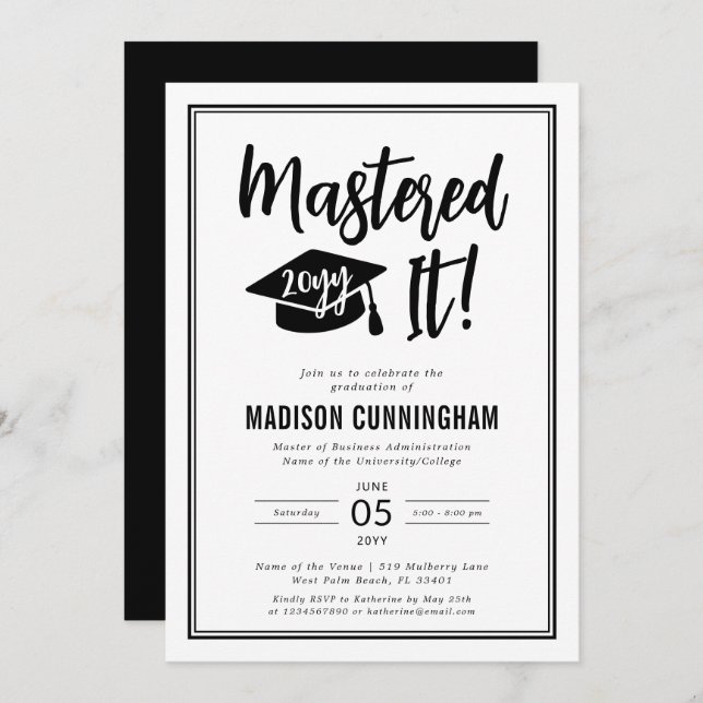 Invitación Modern Mastered It Master's Degree Graduation  (Anverso / Reverso)
