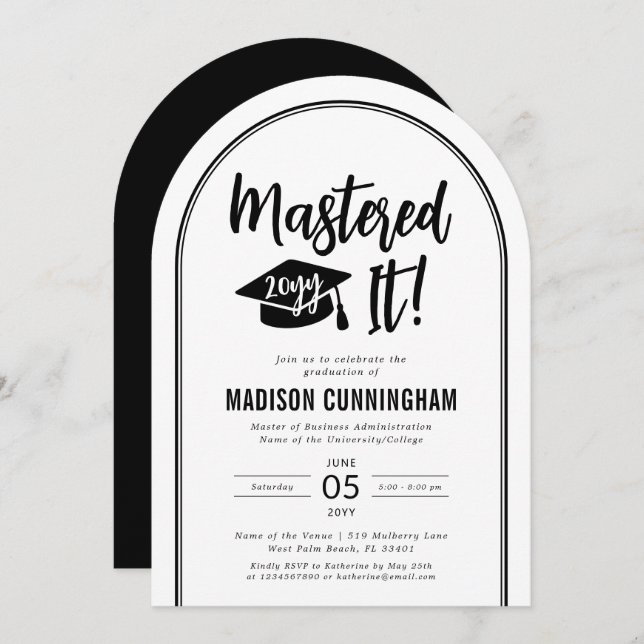 Invitación Modern Mastered It Master's Degree Graduation  (Anverso / Reverso)