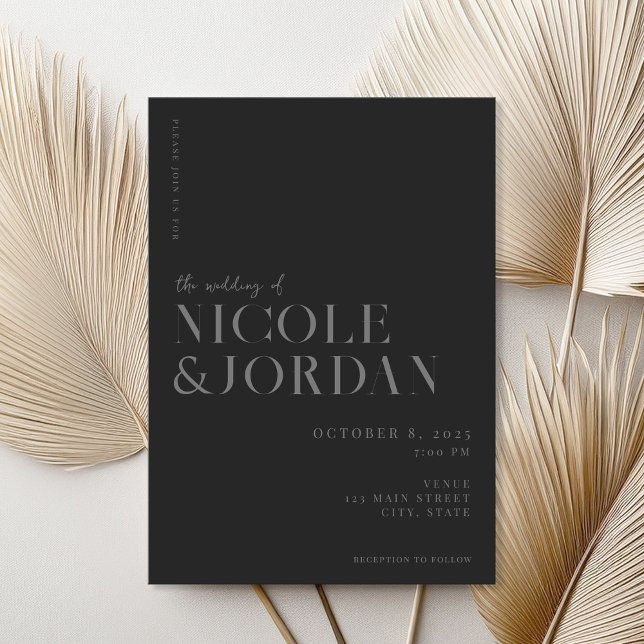 Invitación Modern Matte Black Simple Moda Boda (Subido por el creador)