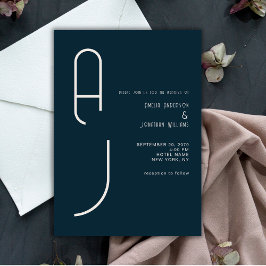 Invitación Modern Matte Monogram Minimal Wedding Navy Blue