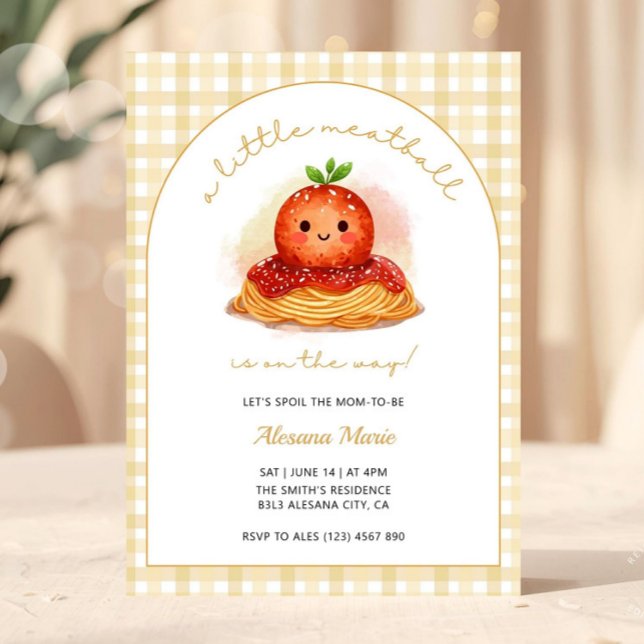 Invitación Modern Meatball Italian Baby Shower Invitation  (little meatball baby shower, italian baby shower invitation, pasta baby shower invite, spaghetti bab)