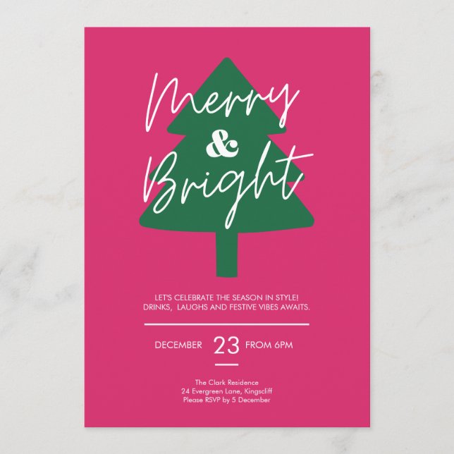 Invitación Modern Merry & Bright Christmas Party  (Anverso)