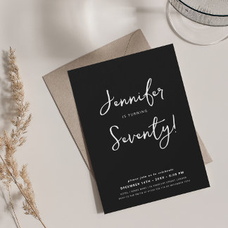 Invitación Modern Minimal 70.º guión de cumpleaños negro