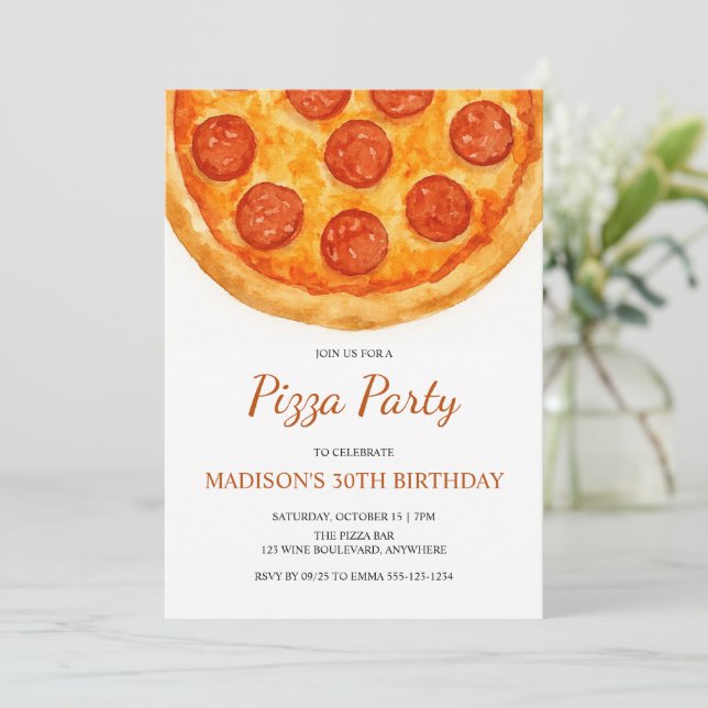 Invitación Modern Minimal Adult Birthday Pizza Party (Anverso de pie)