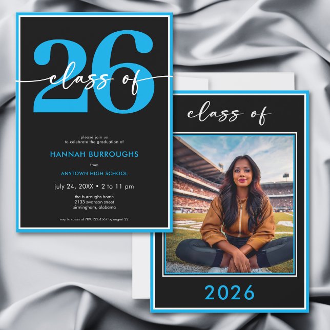 Invitación Modern Minimal Blue Script Graduation Party (Modern Minimal Blue Script Graduation Party Invitation)