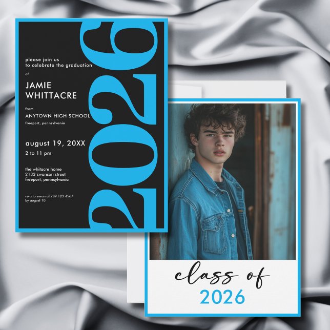 Invitación Modern Minimal Blue Typography Graduation Party (Modern Minimal Blue Typography Graduation Party Invitation)