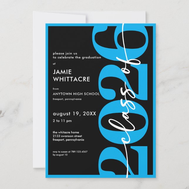 Invitación Modern Minimal Blue Typography Graduation Party (Anverso)