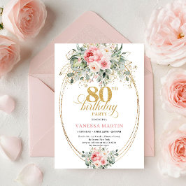 Invitación Modern Minimal Blush Floral 80th Birthday Invite 