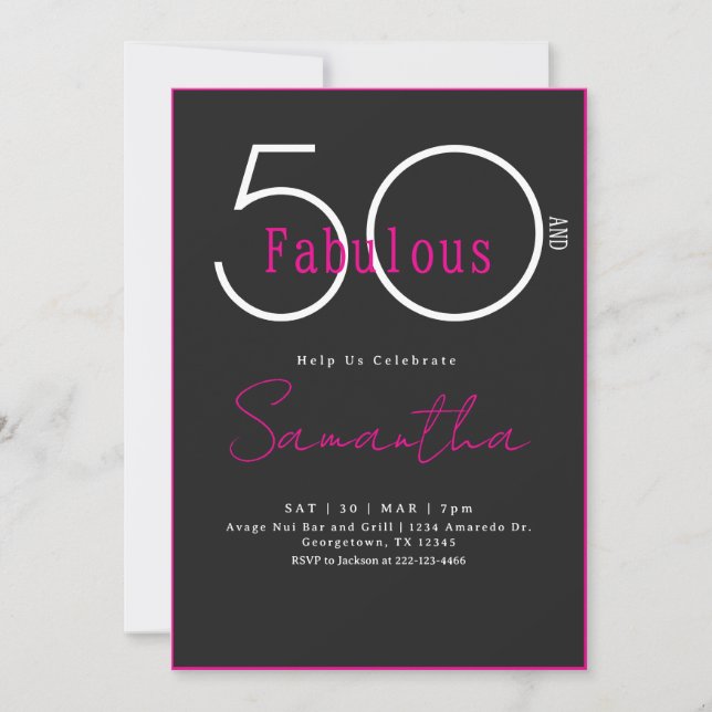 Invitación Modern Minimal Fifty and Fabulous 50th Birthday (Anverso)