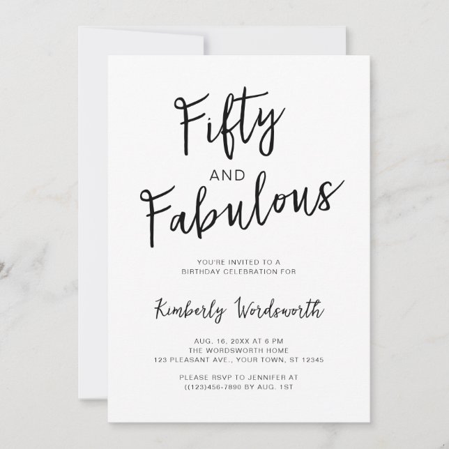 Invitación Modern Minimal Fifty and Fabulous 50th Birthday (Anverso)