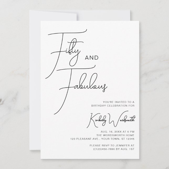 Invitación Modern Minimal Fifty and Fabulous 50th Birthday (Anverso)