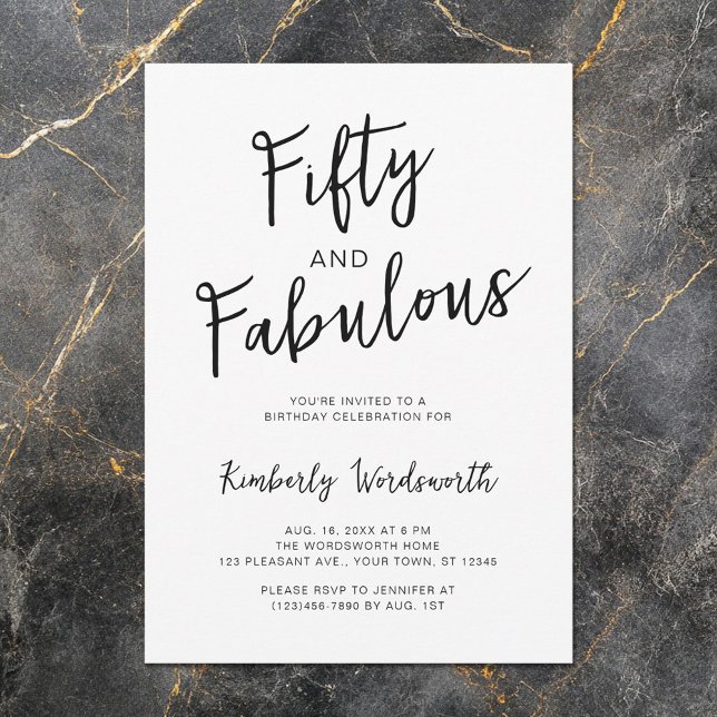 Invitación Modern Minimal Fifty and Fabulous 50th Birthday (Subido por el creador)