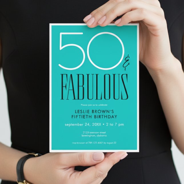 Invitación Modern Minimal Fifty Fabulous Bright Aqua Birthday (Subido por el creador)