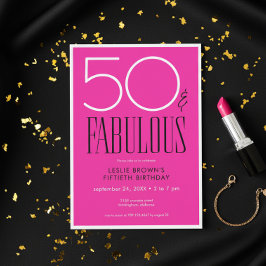 Invitación Modern Minimal Fifty Fabulous Bright Pink Birthday