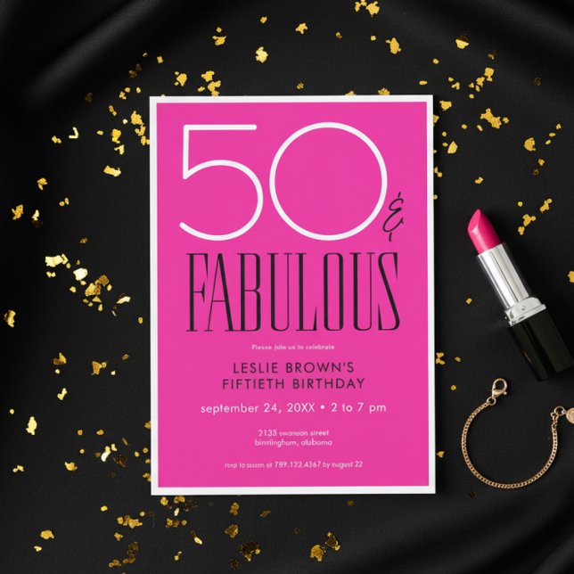 Invitación Modern Minimal Fifty Fabulous Bright Pink Birthday (Subido por el creador)