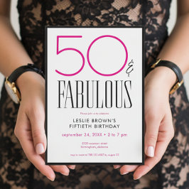 Invitación Modern Minimal Fifty Fabulous Pink White Birthday