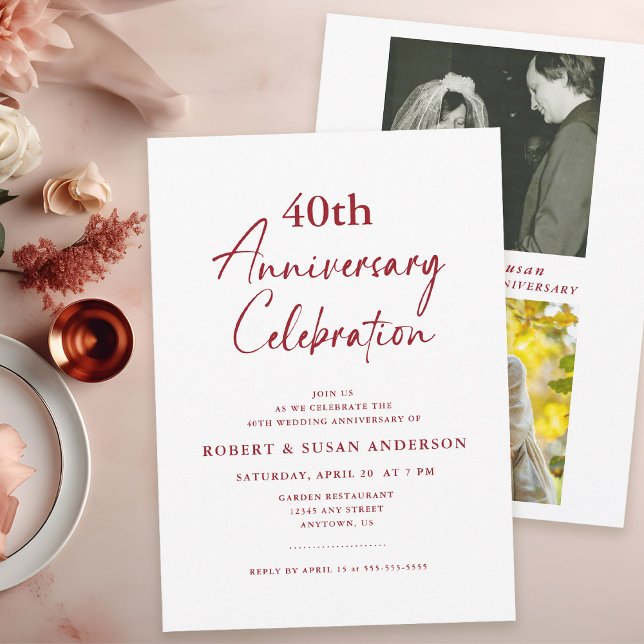 Invitación Modern Minimal foto del 40° aniversario del Boda (Subido por el creador)
