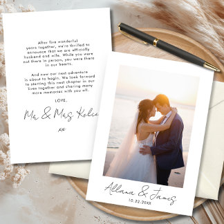 Invitación Modern Minimal Just Married Photo Announcement