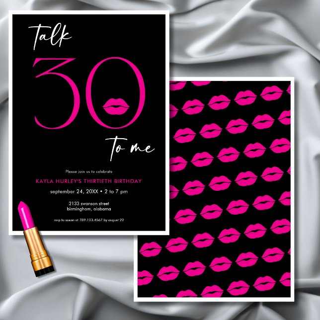 Invitación Modern Minimal Lips Rosa Habla Treinta Cumpleaños (Modern Minimal Pink Lips Talk Thirty Birthday Invitation)