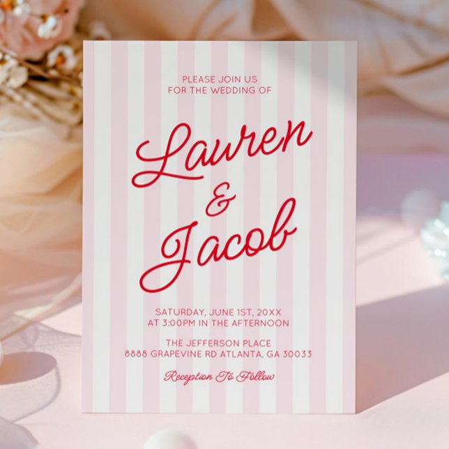 Invitación Modern Minimal Minimalist Red Pink Stripes Wedding (Subido por el creador)