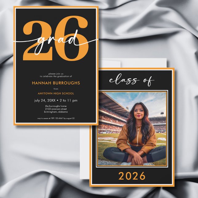 Invitación Modern Minimal Orange Script Graduation Party (Modern Minimal Orange Script Graduation Party Invitation)