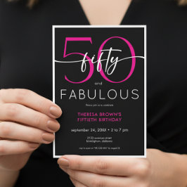 Invitación Modern Minimal Pink Fifty Fabulous Script Birthday