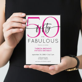 Invitación Modern Minimal Pink Fifty Fabulous Script Birthday