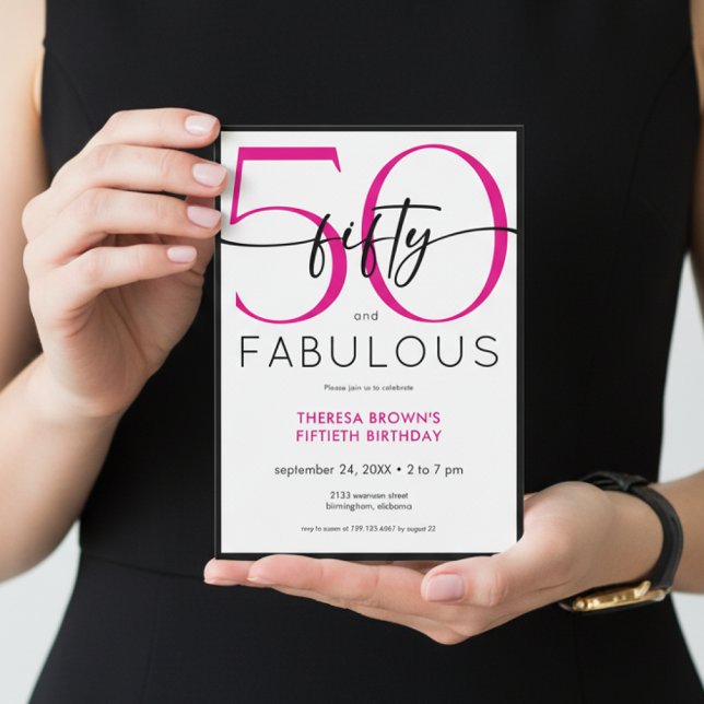 Invitación Modern Minimal Pink Fifty Fabulous Script Birthday (Subido por el creador)
