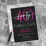 Invitación Modern Minimal Pink Forty Fabulous Script Birthday<br><div class="desc">Modern and chic,  this fortieth birthday invitation combines classic black and white with accents of bright pink. Its minimal design is a simple and fun design to celebrate the milestone birthday. Created by Simply Farmhouse Press.</div>