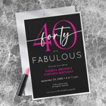 Modern Minimal Pink Forty Fabulous Script Birthday