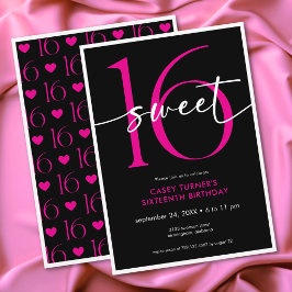 Invitación Modern Minimal Pink Sweet Sixteen Script Birthday