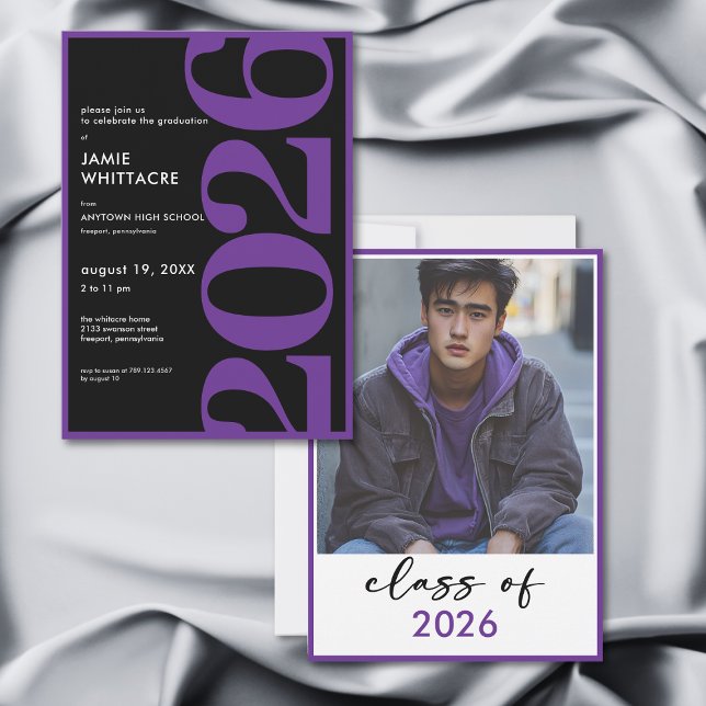 Invitación Modern Minimal Purple Typography Graduation Party (Modern Minimal Purple Typography Graduation Party Invitation)