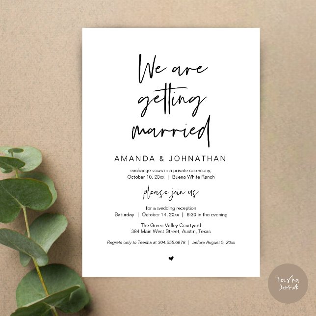 Invitación Modern Minimal Reception, We are getting married (Modern Minimal Reception, We are getting married Invitation Card in Black and white)