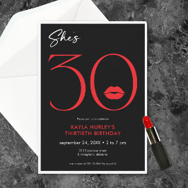 Invitación Modern Minimal Red Lips ella cumple 30 años