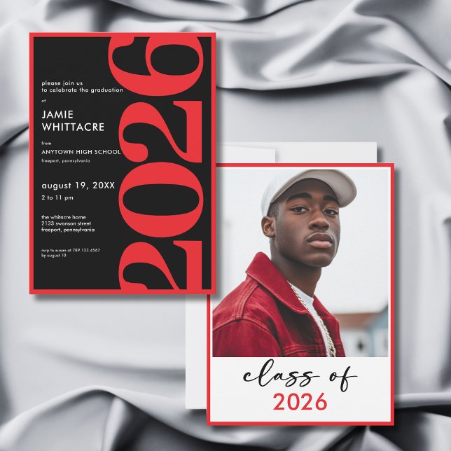 Invitación Modern Minimal Red Typography Graduation Party (Modern Minimal Red Typography Graduation Party Invitation)