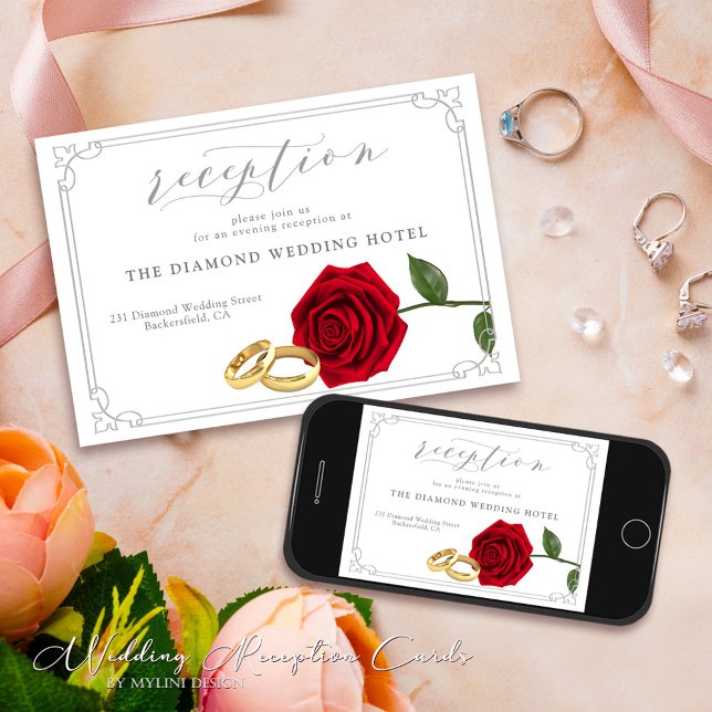 Invitación Modern Minimal Rose and Rings Wedding Reception (Subido por el creador)