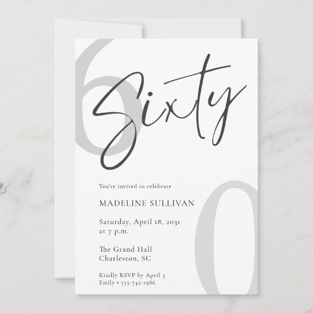 Invitación Modern Minimal Script Sixty 60th Birthday Party (Anverso)