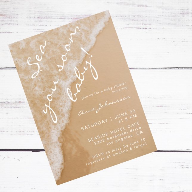 Invitación Modern Minimal Sea You Soon Sand Beach Baby Shower (Subido por el creador)