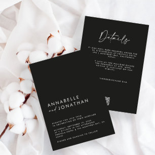Invitación Modern Minimal simple Boda negro Detalles QRCode