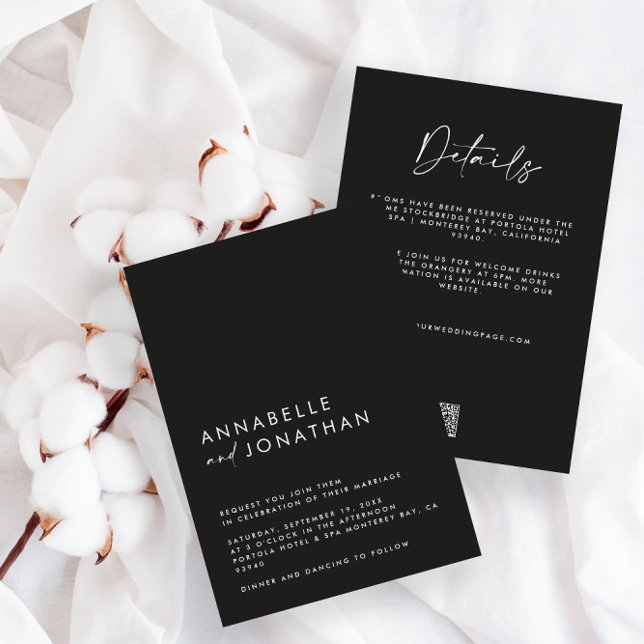 Invitación Modern Minimal simple Boda negro Detalles QRCode (Subido por el creador)