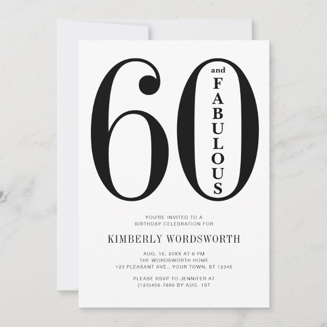Invitación Modern Minimal Sixty and Fabulous 60th Birthday  (Anverso)